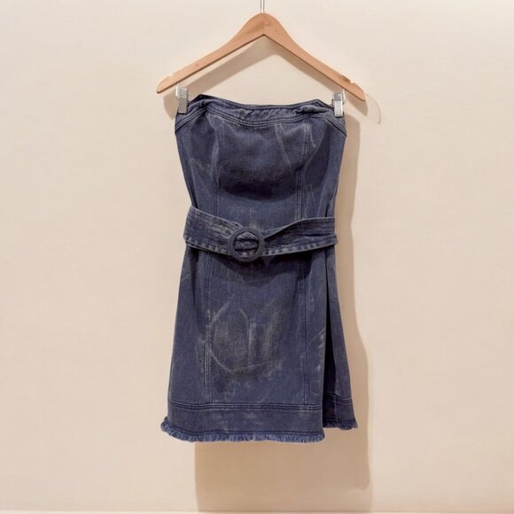 NWT Elliatt Selenium Denim Mini Strapless Dress with Belt